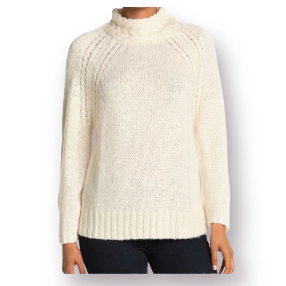 NEW CENY Cable Mock Neck Raglan Pullover Ivory Sweater Size XS New with tags